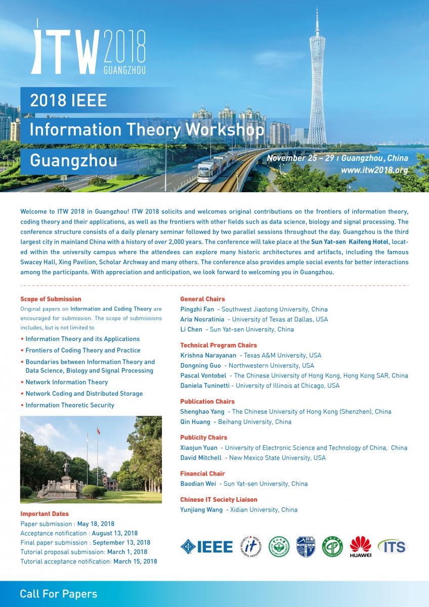 2018 IEEE INFORMATION THEORY WORKSHOP GUANGZHOU